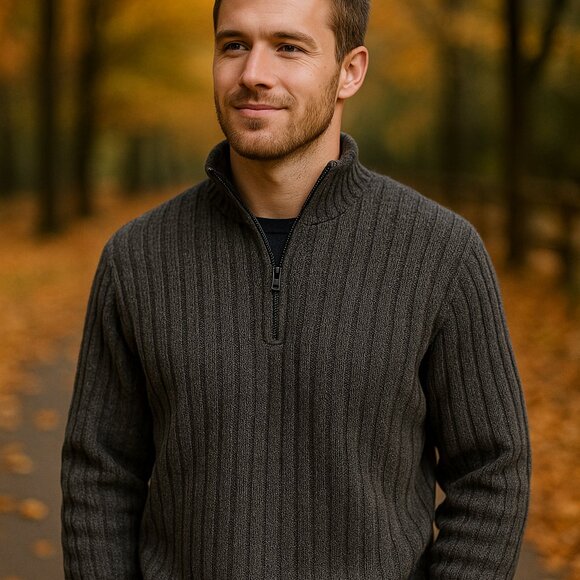 REI Other - Vintage REI Men's Ribbed Virgin Wool 100% Half Zip Sweater Gray